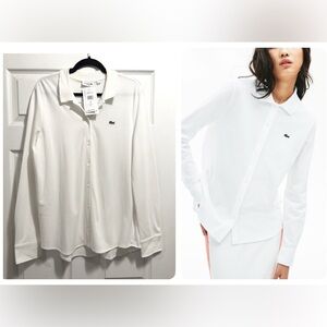 NWT Lacoste Women's Soft Cotton Oxford Style Polo Shirt White Size 38 US Medium